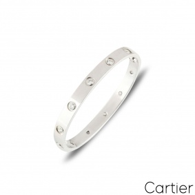 Cartier White Gold Full Diamond Love Bracelet Size 16 B6040716